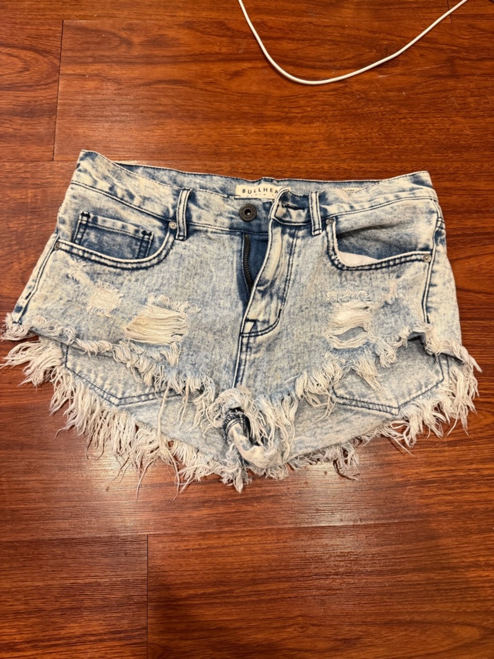Bullhead High-Rise Distressed Denim Shorts - Light Blue